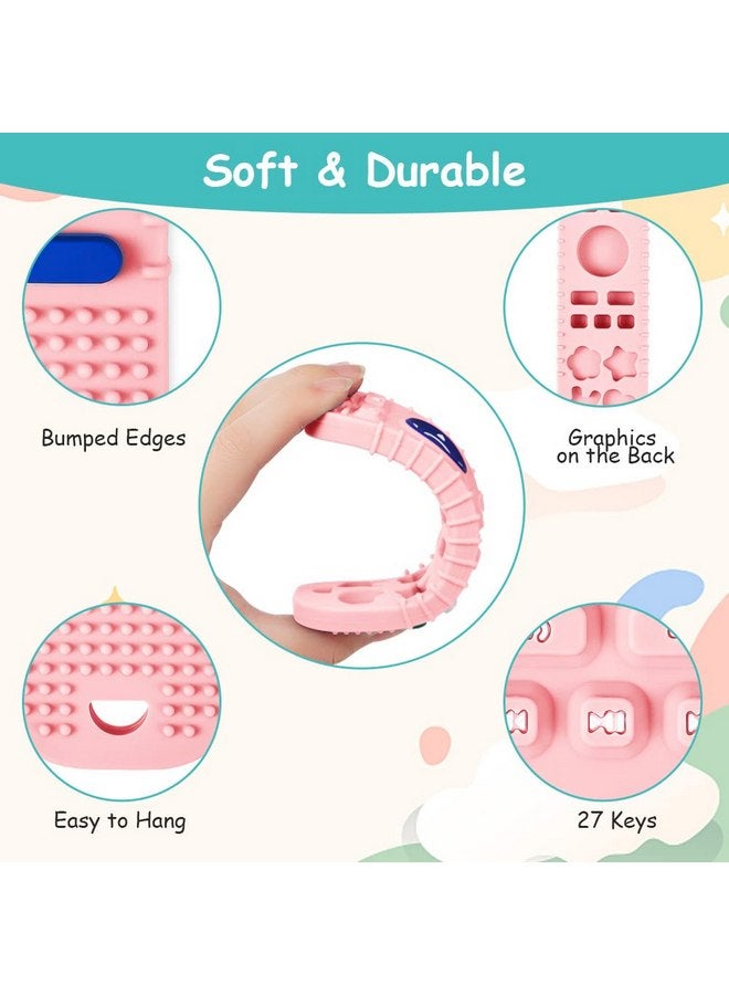 Aolso 2PCS Silicone Baby Teething Toys, Remote Control Shape Teething Toys and Game Controller Teether Toy with 2PCS Pacifier Clip, BPA Free Silicone Remote Teether for Baby 3+ Months,Frozen(Bule&Pink) - Image 3
