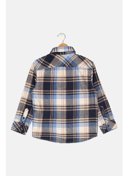 Burnside Kids Boy Spread Collar Long Sleeve Plaid Casual Shirt, Blue  - Image 2