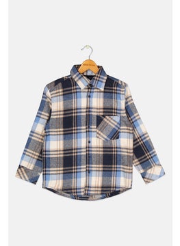 Burnside Kids Boy Spread Collar Long Sleeve Plaid Casual Shirt, Blue  - Image 1
