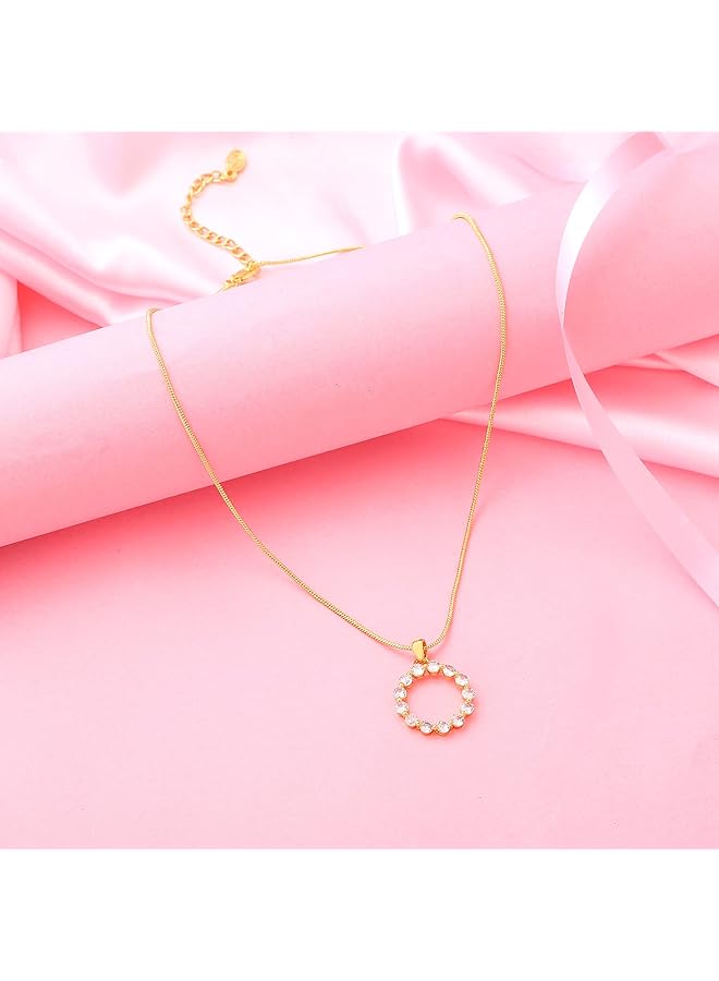 Estele 24 Kt Gold Plated Brass Trendy Rainbow Necklace with Fancy Clear Crystals for Women - Image 2