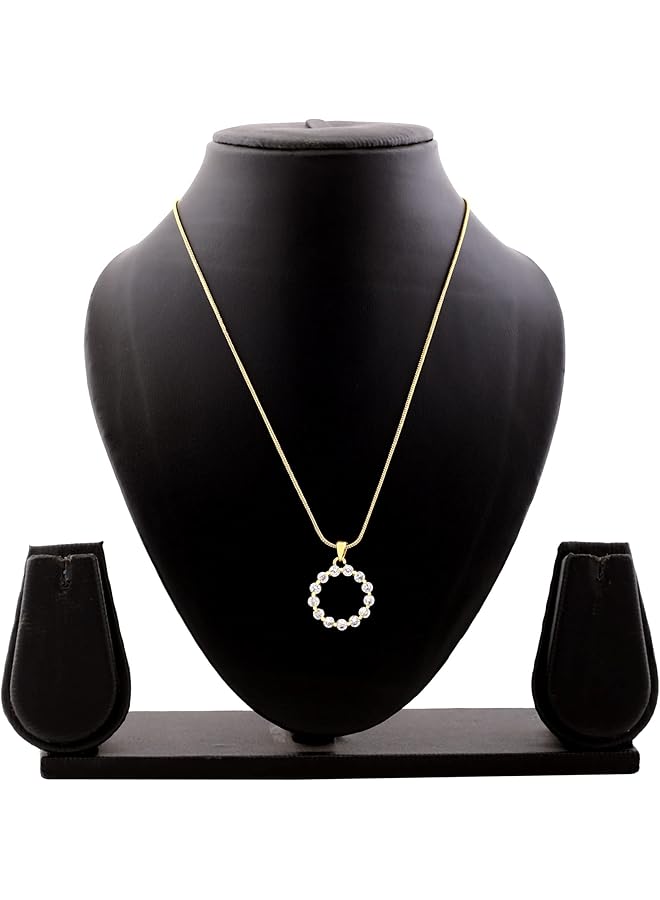 Estele 24 Kt Gold Plated Brass Trendy Rainbow Necklace with Fancy Clear Crystals for Women - Image 5