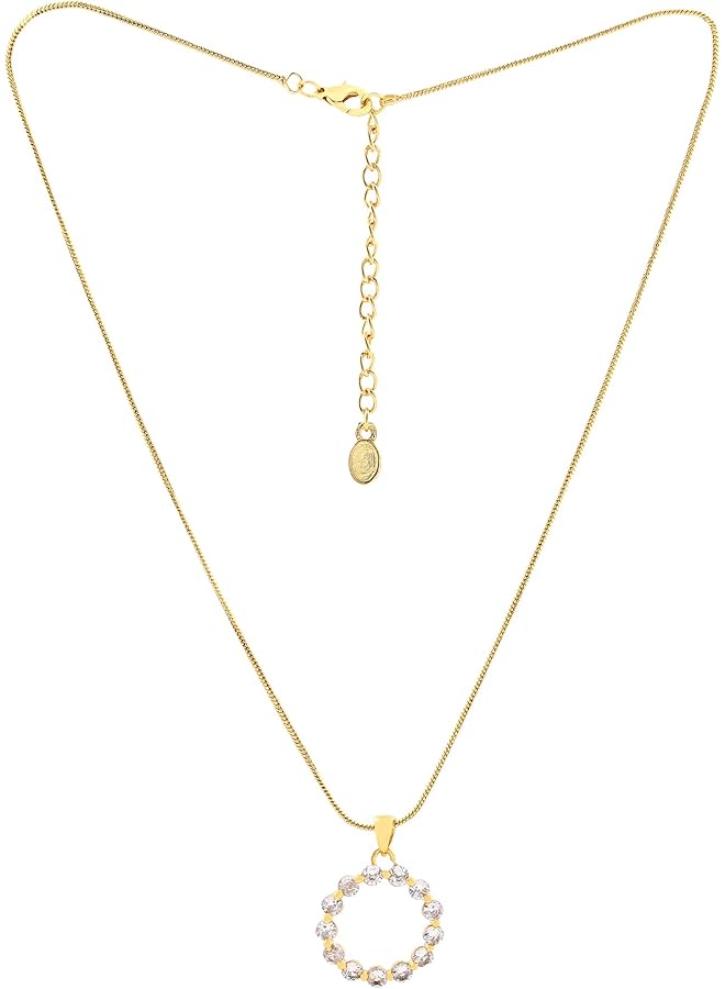 Estele 24 Kt Gold Plated Brass Trendy Rainbow Necklace with Fancy Clear Crystals for Women - Image 1