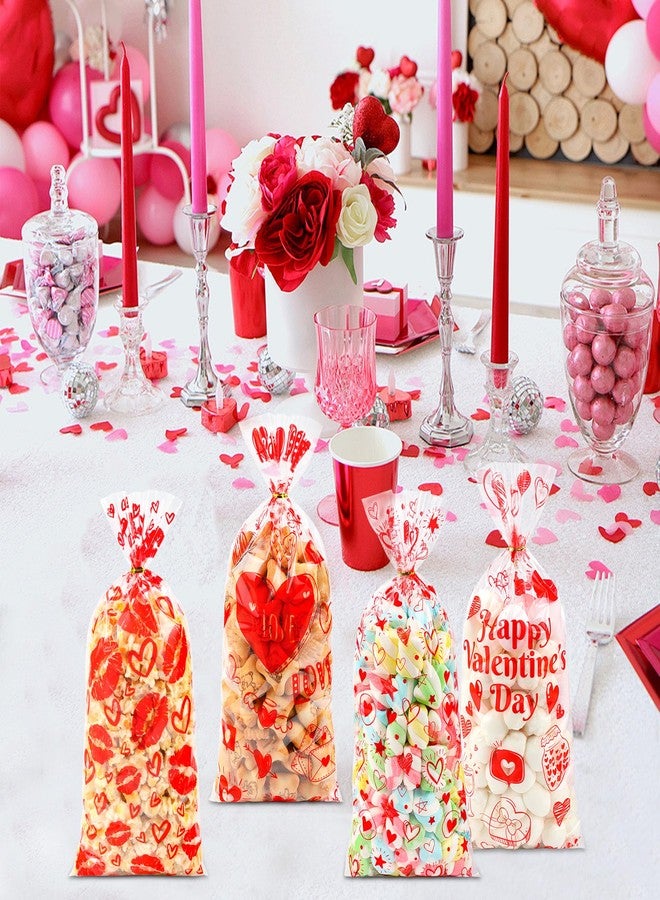 ZYLOP 50PCS Valentines Goodie Bags - 5 x 11 Plastic Valentines Cellophane Treat Bags with Twist Ties, Red Heart & Love Design Valentine Candy Bags for Kids Classroom Exchange, Party Favors, Gifts, Cookies - Image 4