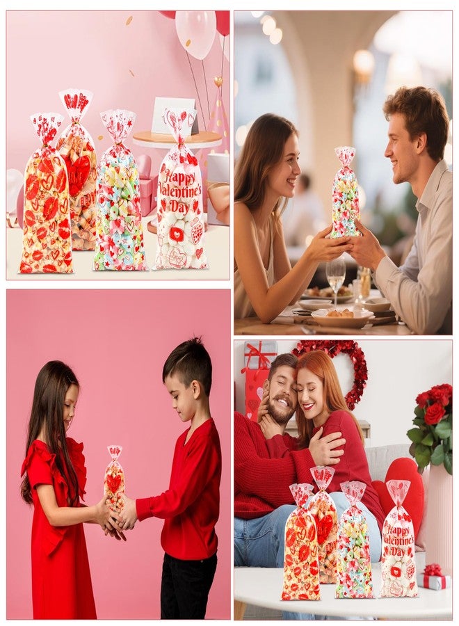ZYLOP 50PCS Valentines Goodie Bags - 5 x 11 Plastic Valentines Cellophane Treat Bags with Twist Ties, Red Heart & Love Design Valentine Candy Bags for Kids Classroom Exchange, Party Favors, Gifts, Cookies - Image 5