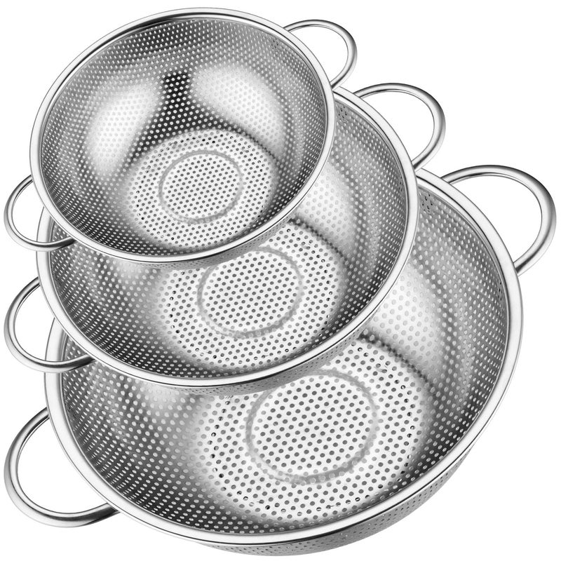 Leonyo Stainless Steel Colander Set for Kitchen, Micro-Perforated Metal Pasta Strainer with Handles, trainers and Colanders Set of 3(1-3-5Quart) for Draining, Rinsing, Steaming, Dishwasher Safe - Image 1