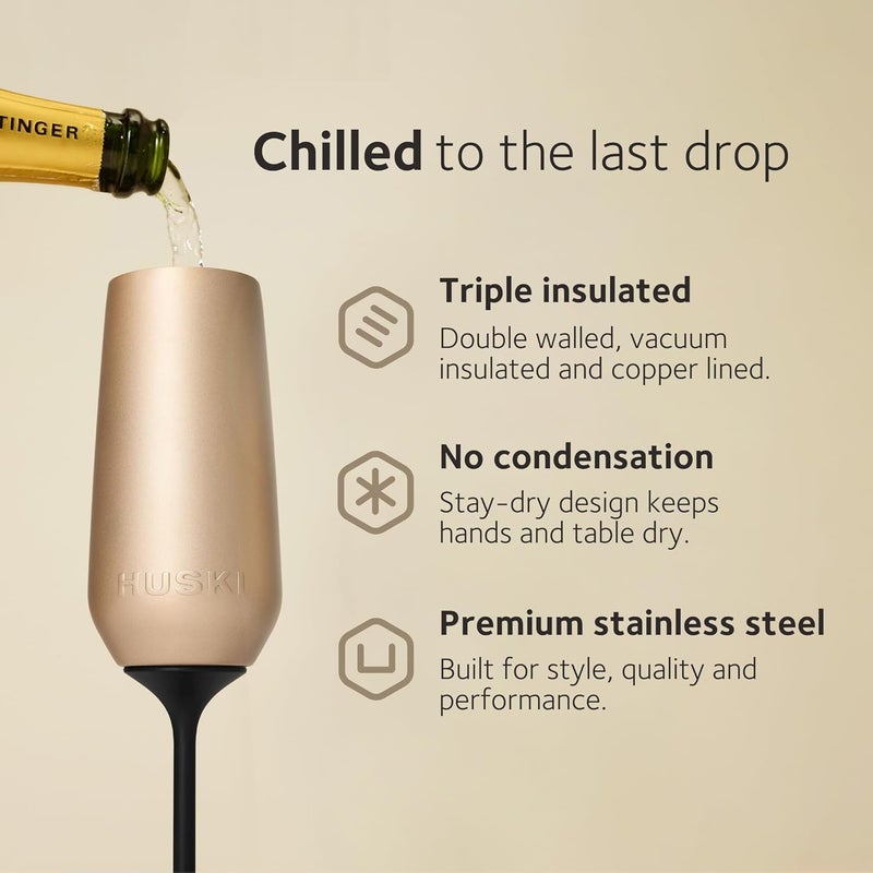 Huski Champagne Flute | NEW | Award-winning Design with Detachable Stem | Premium Stainless Steel Champagne Glass with Lid | Triple Insulated Tumbler | 8oz Capacity | Great Gift (Black) - Image 3