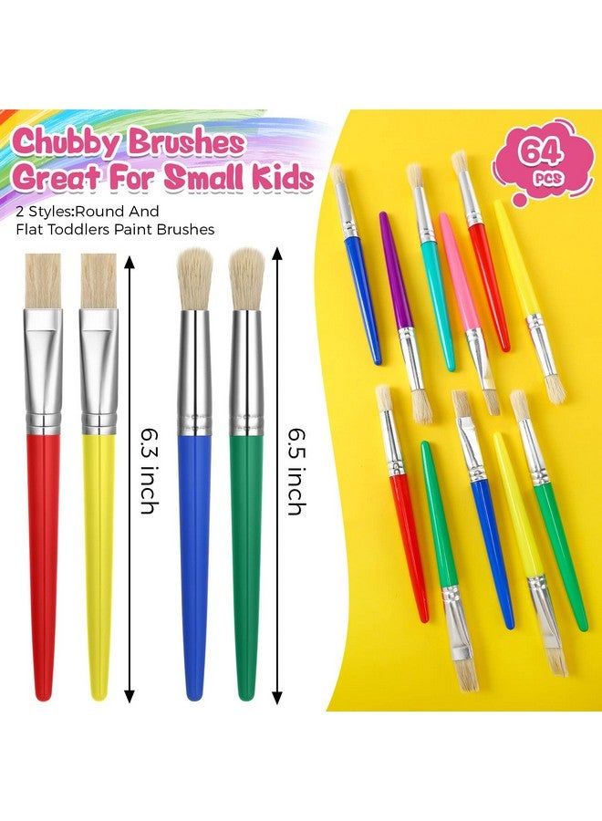 Sherr 64 Pcs Paint Brushes For Kids Kids Toddler Paint Brushes Sets Art Supplies Large Chubby Round And Flat Paint Brush For School Washable Paint Acrylic Oil Paint - Image 2