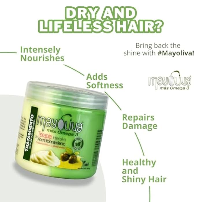 Mayoliva Plus Omega 3 Intense Softness Hair Treatment - Deep Conditioning Therapy for Dry and Damaged Hair - With Mayonnaise, Olive Oil, and Omega 3 - Restores Moisture and Shine - 8.5 oz - Image 3