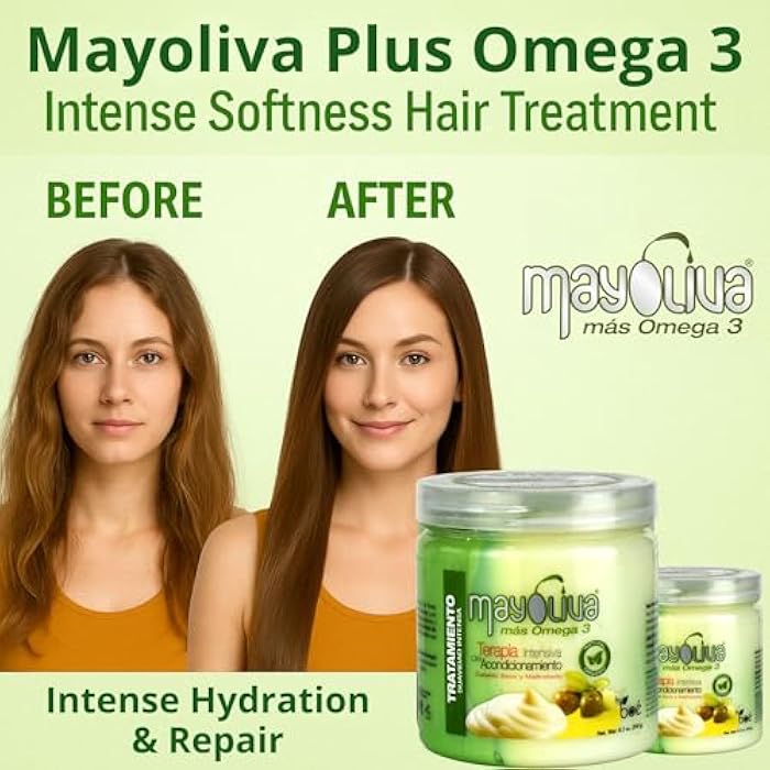 Mayoliva Plus Omega 3 Intense Softness Hair Treatment - Deep Conditioning Therapy for Dry and Damaged Hair - With Mayonnaise, Olive Oil, and Omega 3 - Restores Moisture and Shine - 8.5 oz - Image 2