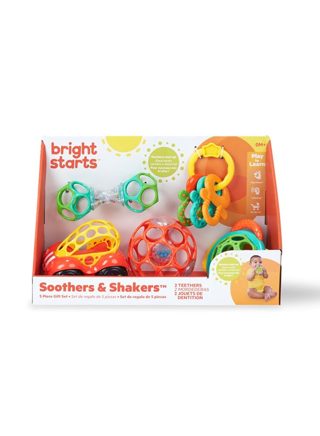 Bright Starts Soothers And Shakers 5 Piece Gift Set - Rattles, Teethers And Stroller Toys For Babies, 0 Months + - Image 2