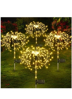 ماركة غير محددة مجموعة من 4 مصابيح حديقة تعمل بالطاقة الشمسية، 120 مصباح LED للألعاب النارية الشمسية في الهواء الطلق مع وضعين، مقاومة للماء IP65، مصابيح شمسية للمناظر الطبيعية للحديقة الخارجية والفناء الزخرفي (أبيض دافئ)  - Image 1