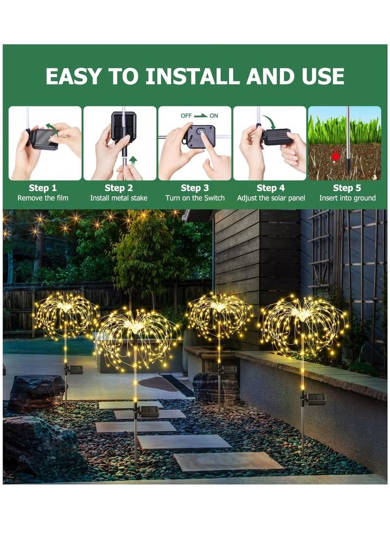 Generic Solar Garden Lights 4 Pack Upgraded 120 LED Solar Fireworks Lights Outdoor with 2 Modes IP65 Waterproof Landscape Solar Lights for Outside Garden Yard Decorative (Warm White)  - Image 3