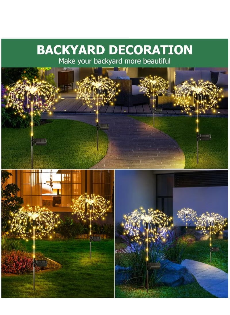 Generic Solar Garden Lights 4 Pack Upgraded 120 LED Solar Fireworks Lights Outdoor with 2 Modes IP65 Waterproof Landscape Solar Lights for Outside Garden Yard Decorative (Warm White)  - Image 4