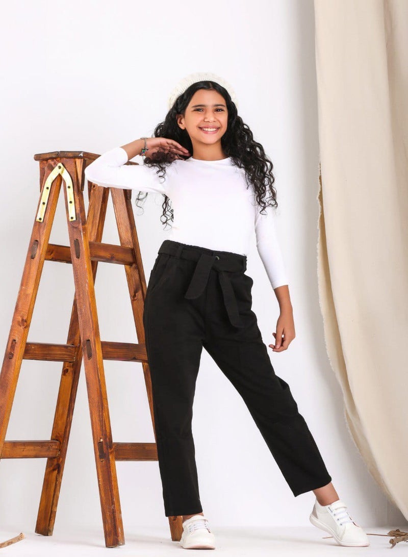 JBS DENIM Girls' Slouchy Ribbon Black Gabardine Pants - Image 1