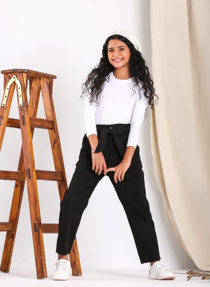 JBS DENIM Girls' Slouchy Ribbon Black Gabardine Pants - Image 2