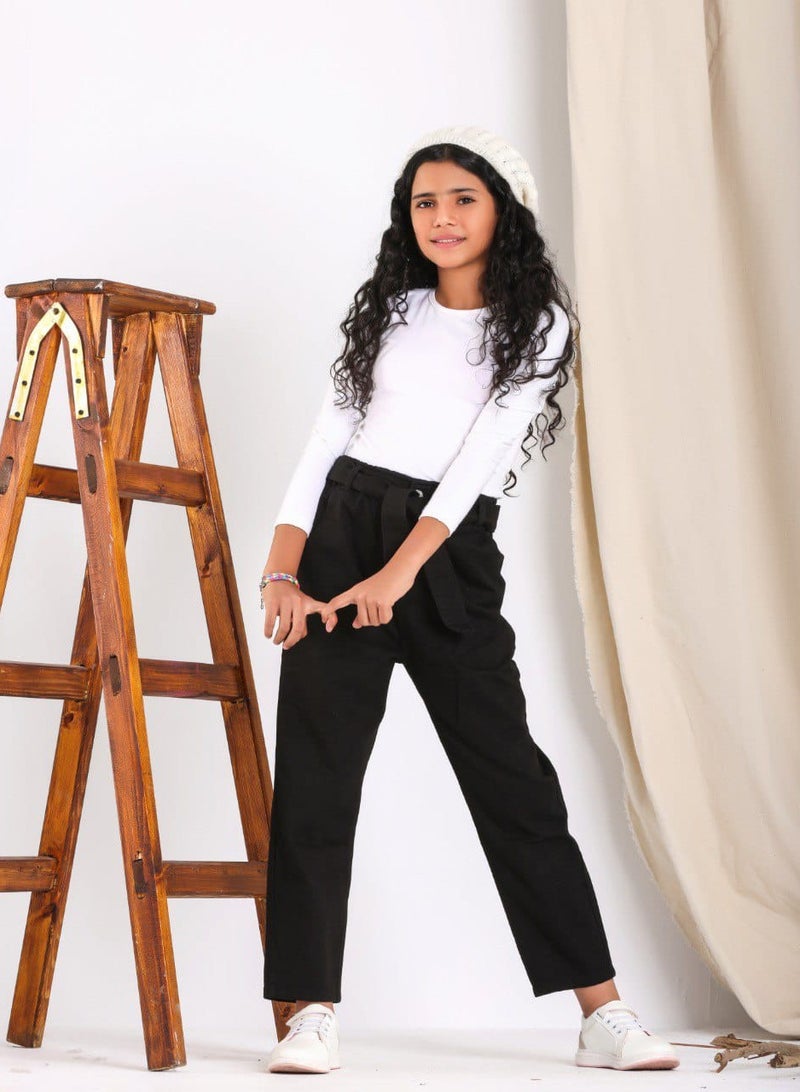 JBS DENIM Girls' Slouchy Ribbon Black Gabardine Pants - Image 3