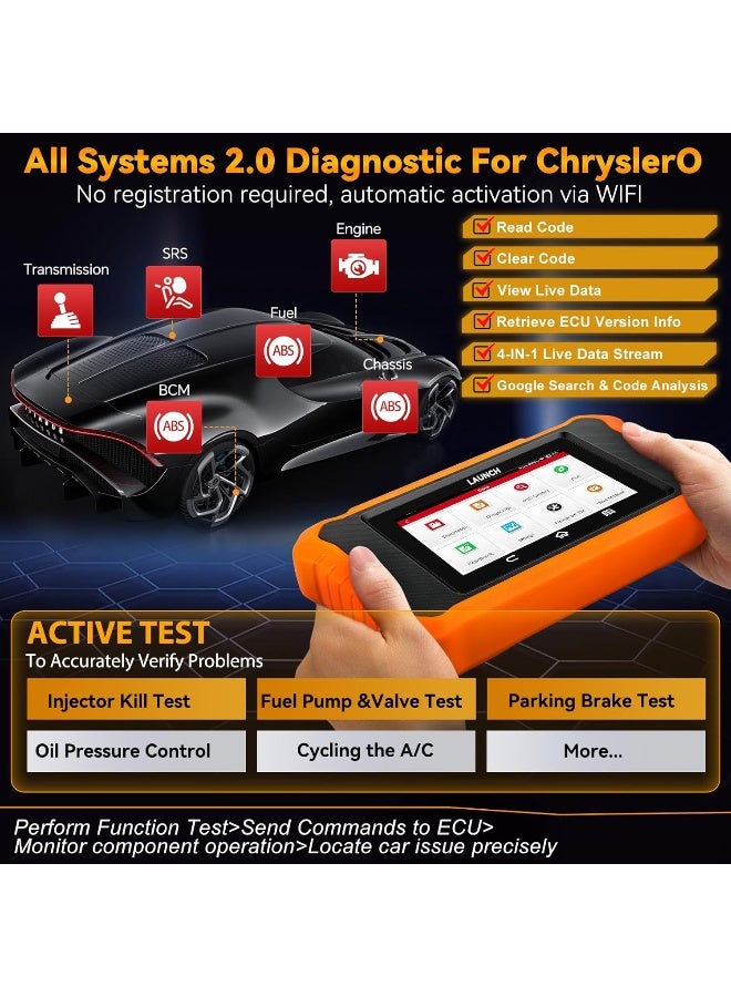 Launch Launch X431 Elite 2.0 Bidirectional Tool Fit for Chrysler, for Dodge, for Jeep, 2025 Upgrade Configure Full System Diagnostic, 100+ Free Resets, AutoVIN, Lifetime Free Update  - Image 2