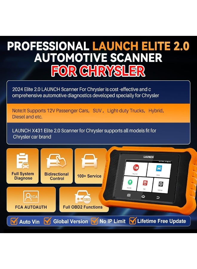Launch Launch X431 Elite 2.0 Bidirectional Tool Fit for Chrysler, for Dodge, for Jeep, 2025 Upgrade Configure Full System Diagnostic, 100+ Free Resets, AutoVIN, Lifetime Free Update  - Image 5