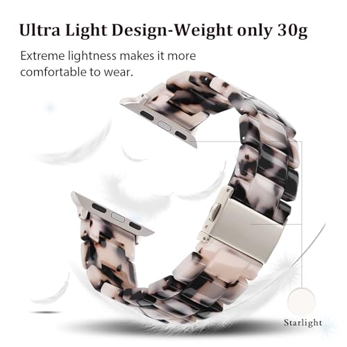 V-MORO Resin Bands Compatible with Apple Watch Series 8/9/10/11 44/45/46/42mm Lightweight Fashion Cute Strap with Starlight Stainless Steel Buckle for iwatch Ultra 49mm Series 7/SE/6/5/4/3/2/1(Tortoise Stone) - Image 2