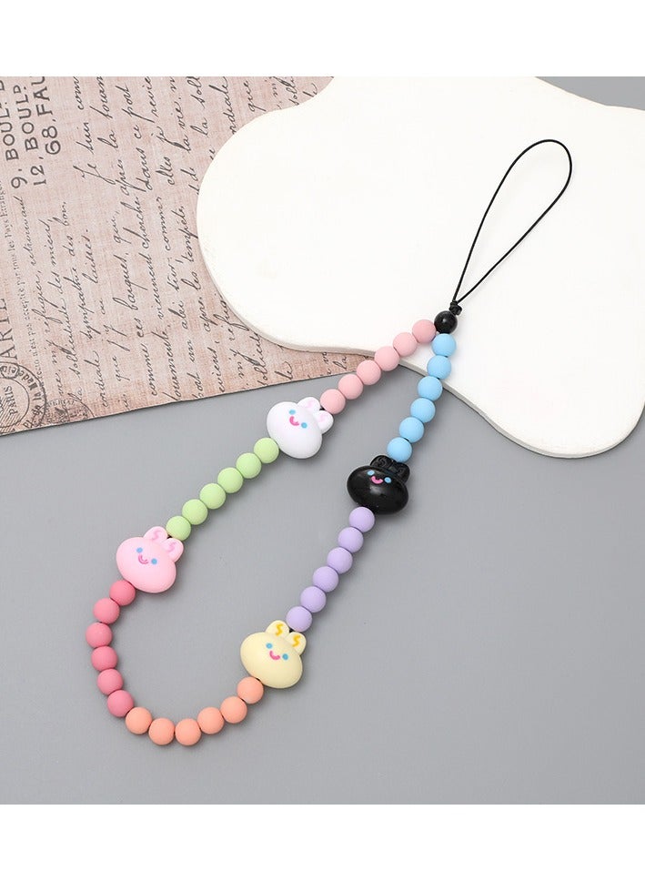 Strap, Wrist Phone Lanyard, Cellphone Strap, Adorable and Functional Silicone Beaded Phone Lanyard, Decorated with Cute, Colorful Animal Shaped Beads in Pastel Hues, Good Gift for Women