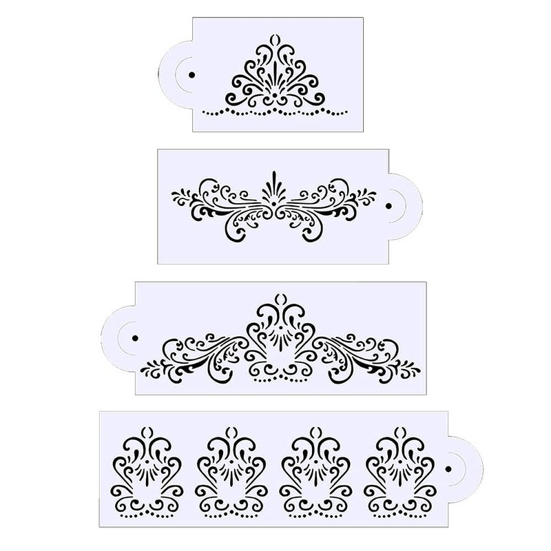 SaktopDeco SaktopDeco 4 PCS Cake Stencils Airbrush Cookie Stencils Side Spray Floral Baking Templates for DIY Wedding Birthday Party