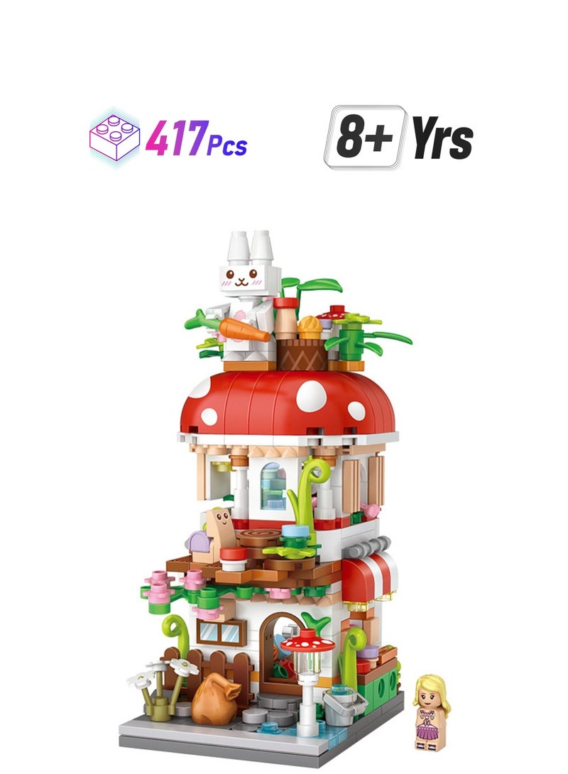 417pcs Mushroom House, Commercial Street Scene Assembly Model Ornaments Building Block Toys, Children'S Educational Game Gifts - Image 1