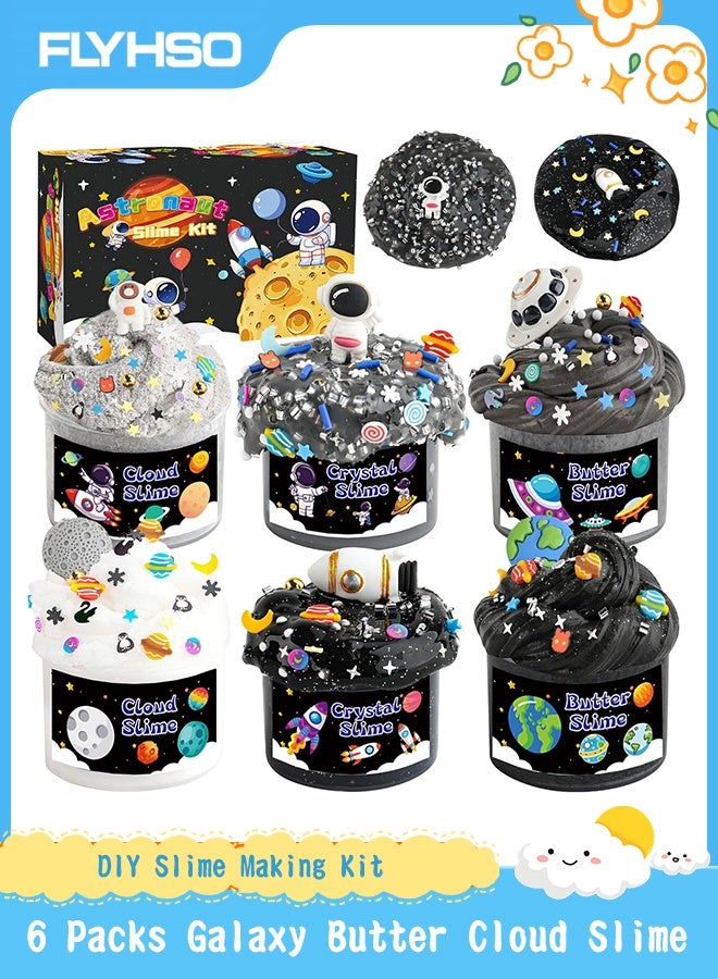 FLYHSO 6 Pack Galaxy Slime Kit for Kids- Cloud, Butter & Clear Slimes with Space Add-ins, 360ml Black Slime for Boys Girls, Kids Slime Kits for Birthday, Space Party Favors - Image 1