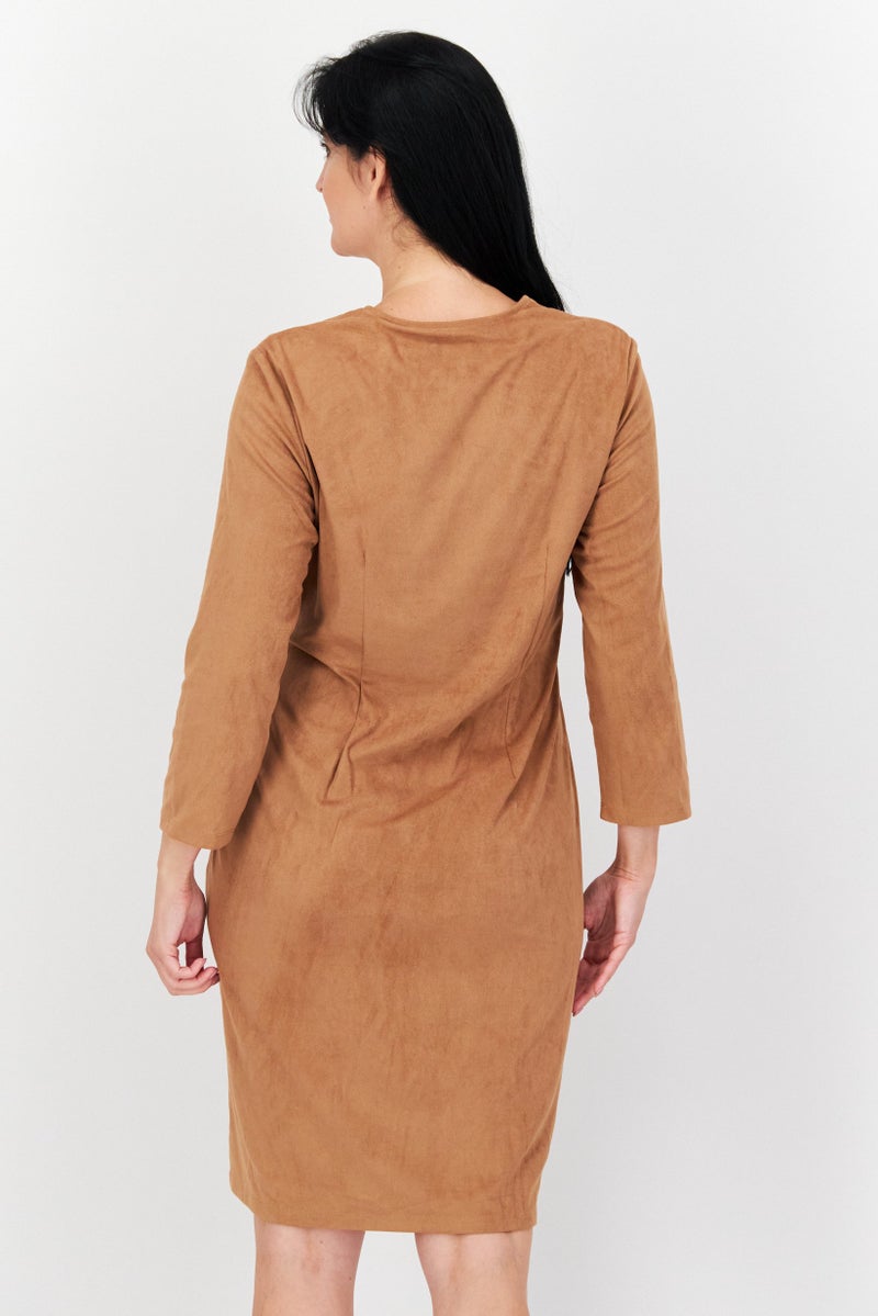 ANNE KLEIN Women Plain Wrap Dress, Brown - Image 3