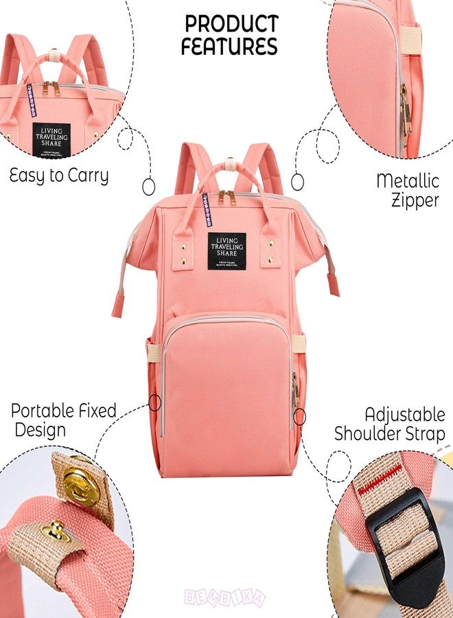 بيمبيكا حقائب حفاضات بيمبيكا للأم والأب، حقائب حفاضات للأطفال للسفر، حقيبة ظهر متعددة الوظائف، مقاومة للماء وذات سعة كبيرة، لون خوخي - Image 3