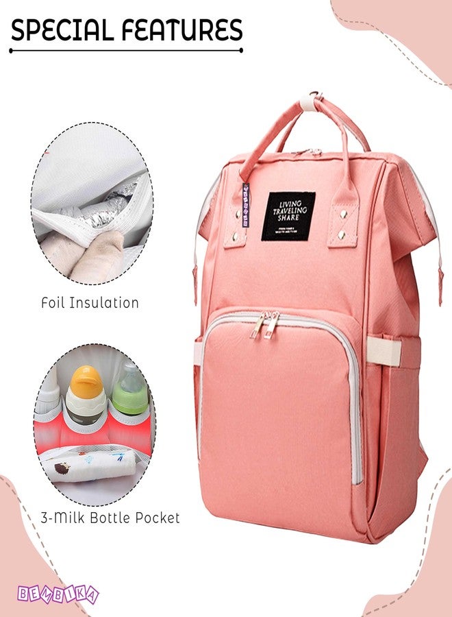 بيمبيكا حقائب حفاضات بيمبيكا للأم والأب، حقائب حفاضات للأطفال للسفر، حقيبة ظهر متعددة الوظائف، مقاومة للماء وذات سعة كبيرة، لون خوخي - Image 4