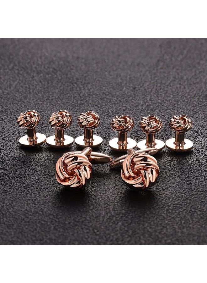 هاوسن مجموعة أزرار أكمام على شكل عقدة زهور ومسامير بدلات رسمية للرجال وإكسسوارات قمصان الزفاف والأعمال (لون الذهب الوردي) - Image 5