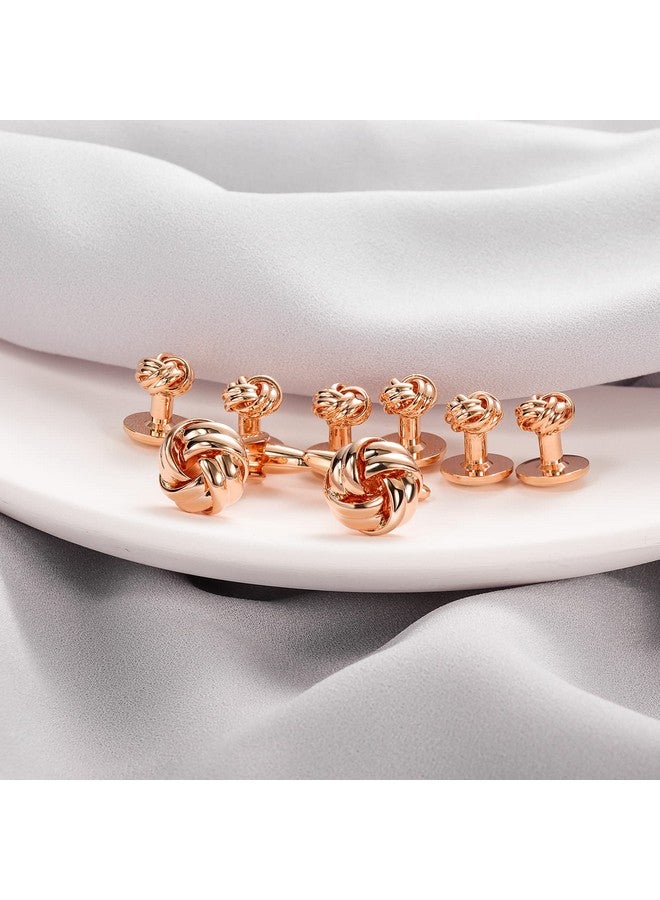 هاوسن مجموعة أزرار أكمام على شكل عقدة زهور ومسامير بدلات رسمية للرجال وإكسسوارات قمصان الزفاف والأعمال (لون الذهب الوردي) - Image 2