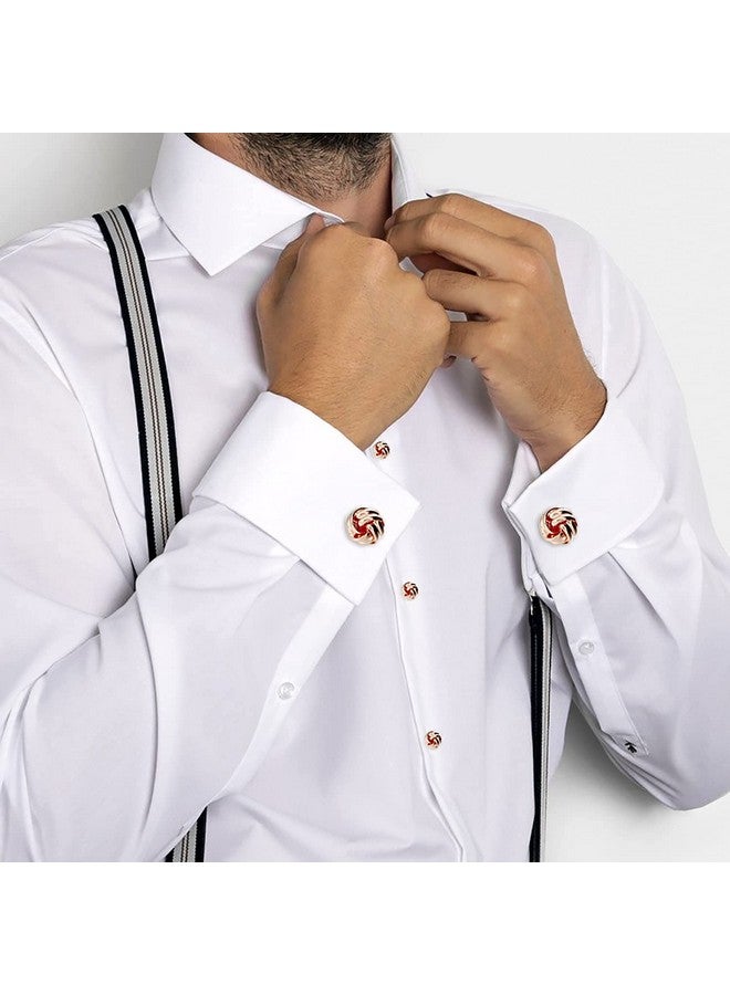 هاوسن مجموعة أزرار أكمام على شكل عقدة زهور ومسامير بدلات رسمية للرجال وإكسسوارات قمصان الزفاف والأعمال (لون الذهب الوردي) - Image 4