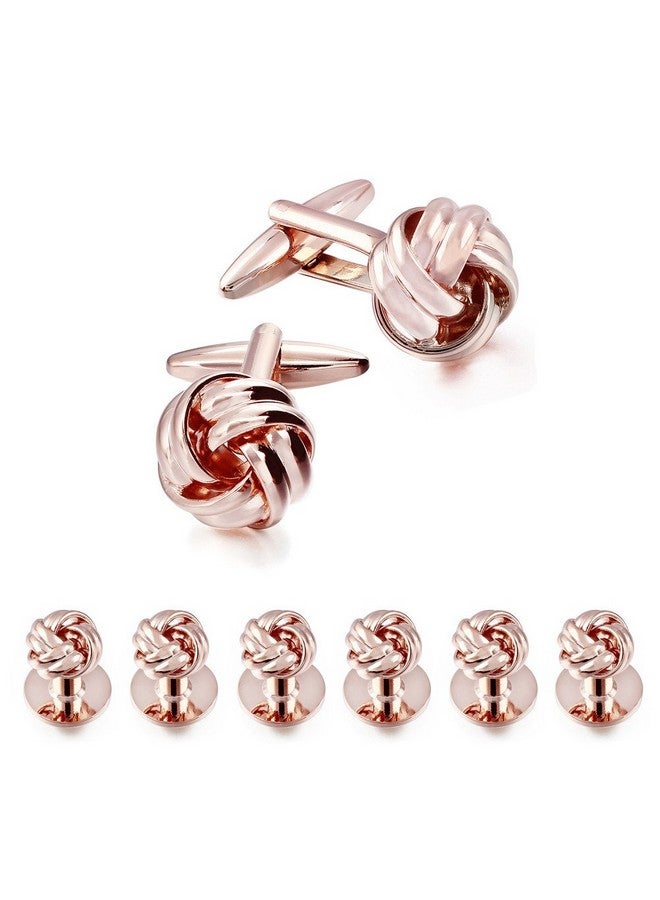 هاوسن مجموعة أزرار أكمام على شكل عقدة زهور ومسامير بدلات رسمية للرجال وإكسسوارات قمصان الزفاف والأعمال (لون الذهب الوردي) - Image 1