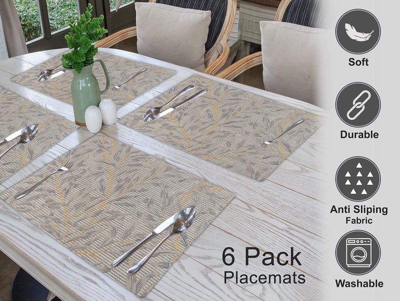 Ruvanti Placemats 100% Cotton 13x19 Inch  Dining Table Placemats Set of 6  Modern Place Mats for Dining Table Decor  Kitchen & Table Linens  Coffee Mat for Christmas Dinners - Leafy - Image 2