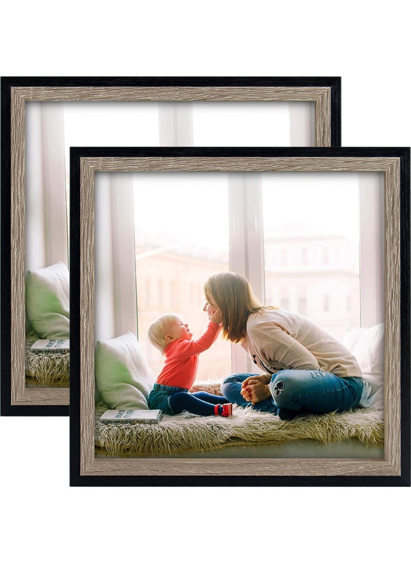 Golden State Art Golden State Art 8x8 TallSplit Molding Picture Frame Includes Easel for Tabletop Display and Sawtooth Hangers for Wall Display Excellent for Weddings Events Memories BlackGrey 2 Pack 