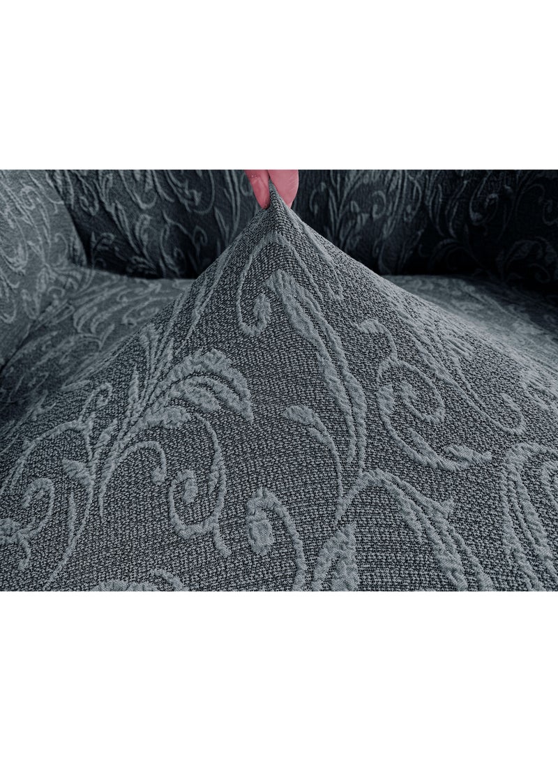 فابينني غطاء أريكة قابل للتمدد على شكل منحنى مناسب لـ 6 مقاعد غطاء أريكة من قماش الجاكار غطاء أريكة زاوية للأريكة الكبيرة مقاس حر يناسب نماذج مختلفة من الأريكة بطول 4 إلى 6 أمتار مع أي زاوية جانبية رمادي - Image 2