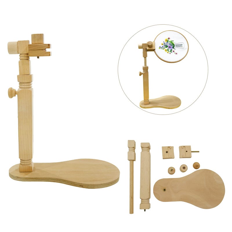 GuoFa Adjustable Embroidery Hoop Stand Cross Stitch Stand Lap, Beech Wood Embroidery Hoop Holder Frame, Rotated Needlepoint Frame Stand for Art Craft Sewing Needlework Projects - Image 5