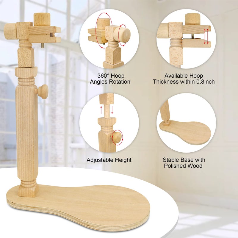 GuoFa Adjustable Embroidery Hoop Stand Cross Stitch Stand Lap, Beech Wood Embroidery Hoop Holder Frame, Rotated Needlepoint Frame Stand for Art Craft Sewing Needlework Projects - Image 3