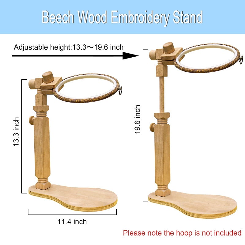GuoFa Adjustable Embroidery Hoop Stand Cross Stitch Stand Lap, Beech Wood Embroidery Hoop Holder Frame, Rotated Needlepoint Frame Stand for Art Craft Sewing Needlework Projects - Image 4