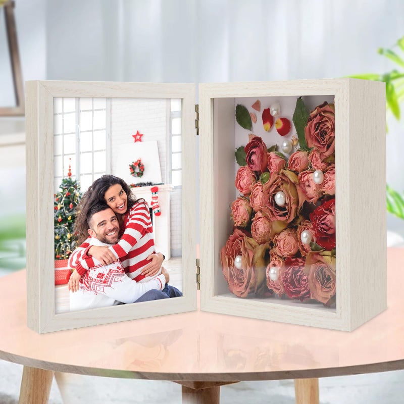 ZEEYUAN 5x7 Small Shadow Box Picture Frame Christmas Mothers Day Photo Gifts for Mom from Daughter Son,Double Hinge 5x7 Picture Frames with Display Box Memorial for Valentines Day Couples Anniversary - Image 4