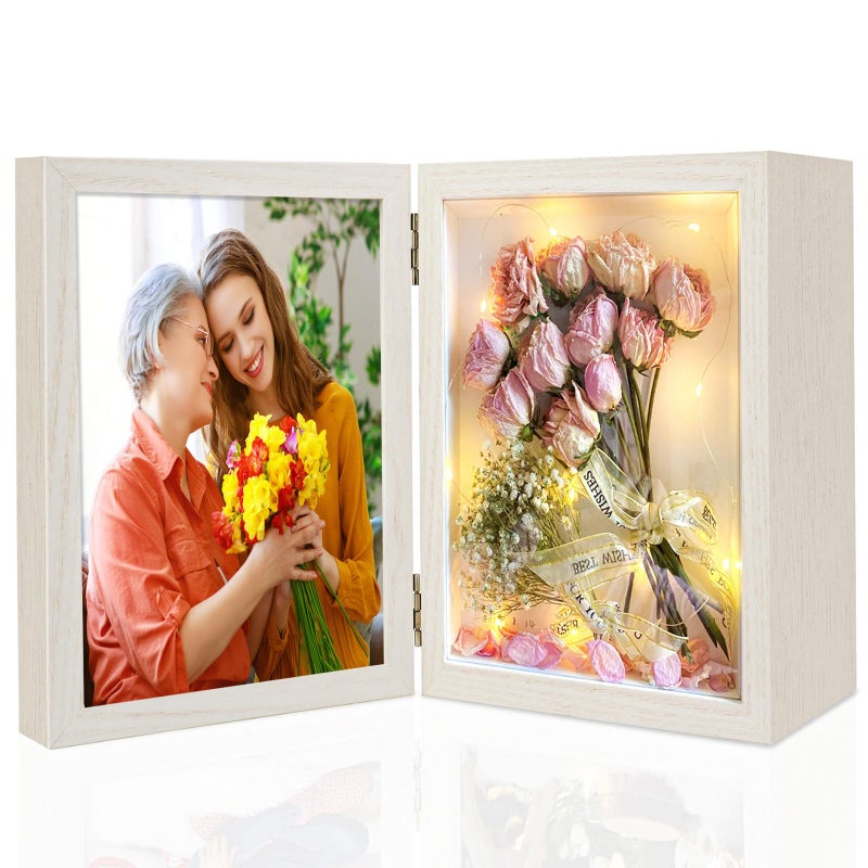 ZEEYUAN 5x7 Small Shadow Box Picture Frame Christmas Mothers Day Photo Gifts for Mom from Daughter Son,Double Hinge 5x7 Picture Frames with Display Box Memorial for Valentines Day Couples Anniversary - Image 1