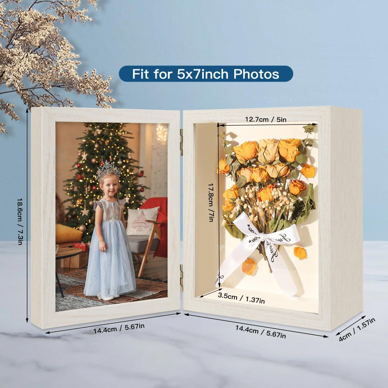 ZEEYUAN 5x7 Small Shadow Box Picture Frame Christmas Mothers Day Photo Gifts for Mom from Daughter Son,Double Hinge 5x7 Picture Frames with Display Box Memorial for Valentines Day Couples Anniversary - Image 2