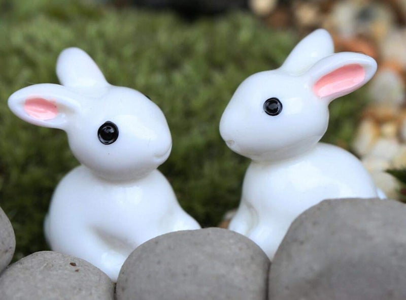 Krisah Resin Rabbits Miniature Garden Decoration Items White 10 pcs (Rabbits), Plant - Image 2