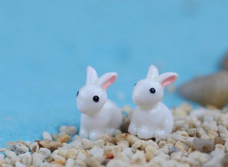 Krisah Resin Rabbits Miniature Garden Decoration Items White 10 pcs (Rabbits), Plant - Image 4