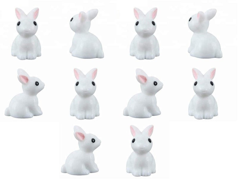 Krisah Resin Rabbits Miniature Garden Decoration Items White 10 pcs (Rabbits), Plant - Image 1