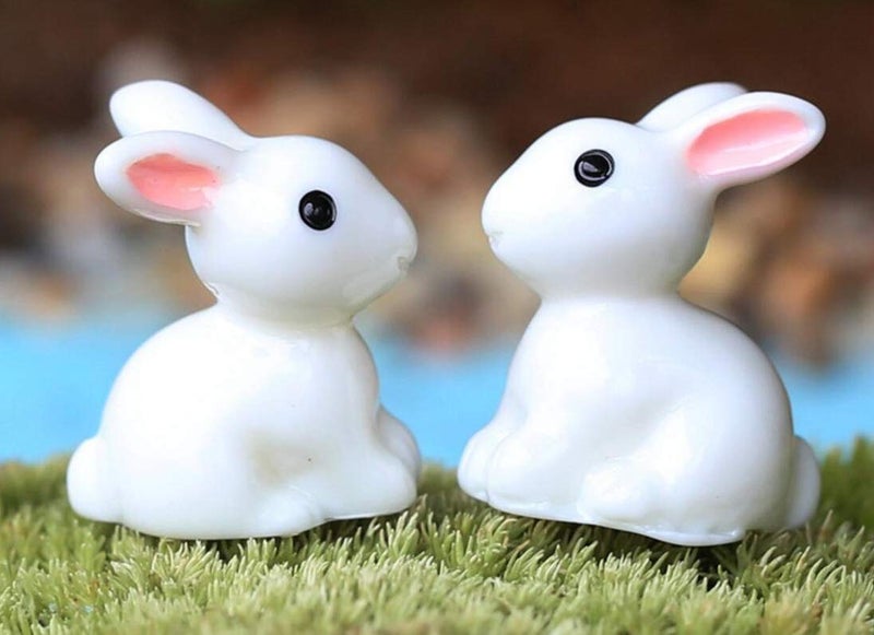 Krisah Resin Rabbits Miniature Garden Decoration Items White 10 pcs (Rabbits), Plant - Image 3