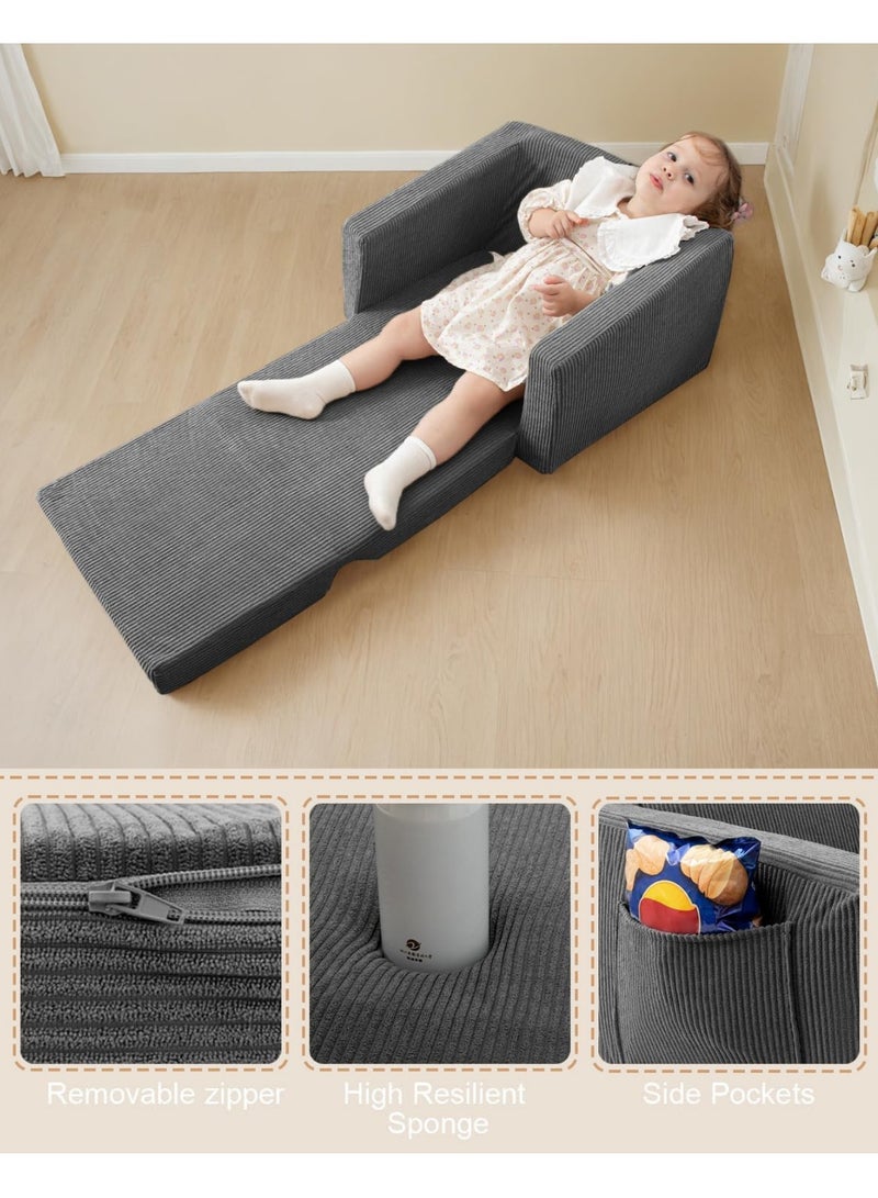 Toddler Couch Fold Out, Convertible Kids Sofa Chair for Ages 1-5, Baby Sofa Chair (Grey) - Image 3