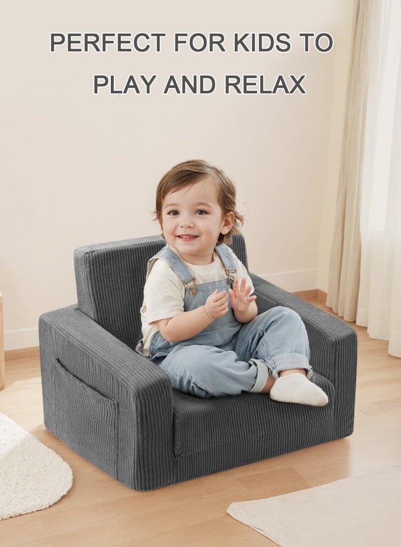 Toddler Couch Fold Out, Convertible Kids Sofa Chair for Ages 1-5, Baby Sofa Chair (Grey) - Image 5