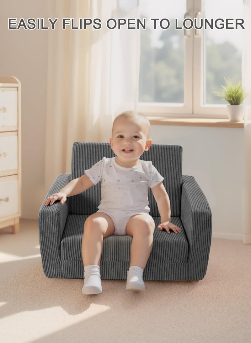 Toddler Couch Fold Out, Convertible Kids Sofa Chair for Ages 1-5, Baby Sofa Chair (Grey) - Image 2